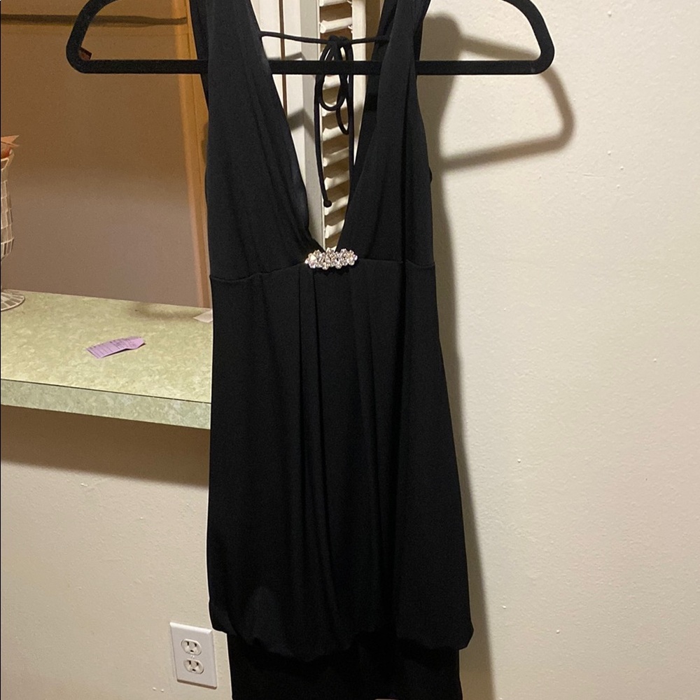 y2k Black Dress with Jewel Accent tight bubble bottom size small unbrande